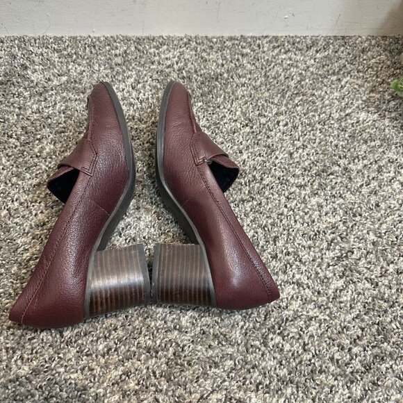 Franco Sarto Penny Loafer Pumps Heel Shoe Maroon Red Leather Block Heel US 6.5 - Picture 5 of 6